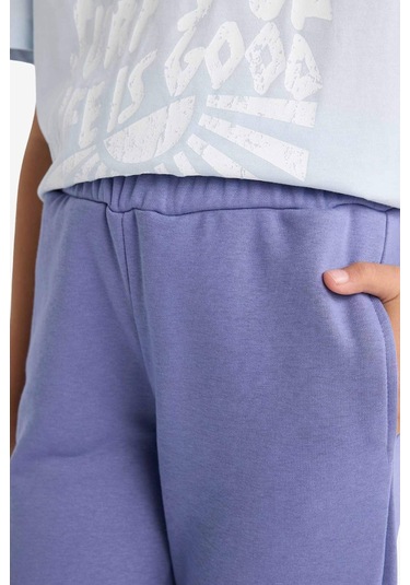 Defacto Kız Çocuk Standart Fit Basic Düz Beli Lastikli Jogger Eşofman Altı Y1226a625aupr510 Mor