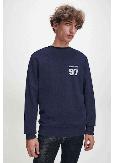 Bts Jungkook 97 Baskılı Indigo Erkek Örme Sweatshirt