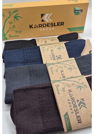 Bambu Erkek Soket Uzun Asorti Çorap Dikişsiz 4'lü Premium Kutulu Çok Renkli