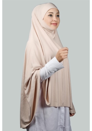 Altobeh Hazır Türban Peçeli Pratik Eşarp Tesettür Nikaplı Hijab - Namaz Örtüsü Sufle (5XL) - Bej