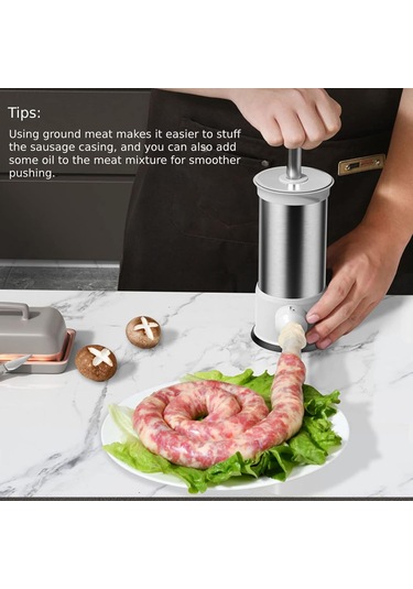 Neevoyu Ev İçi Çelik Sosis Dolabı - 4 Farklı Uç, Eldiven, İp Ve Fırça Seti İle 2.2 Lb Kapasiteli El İşlemli Sosis Yapım Aleti Diğer