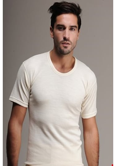 Erkek Battal Beden Doğal Termal Hakiki Yün Kısa Kol Fanila 001