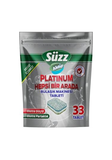 Süzz Aktif Platinum Hepsi Bir Arada Bulaşık Tableti 33'lü