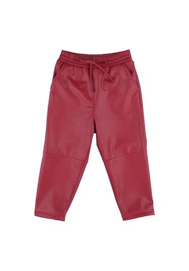 Suni Deri Bel Bağcıklı Pantolon Kırmızı