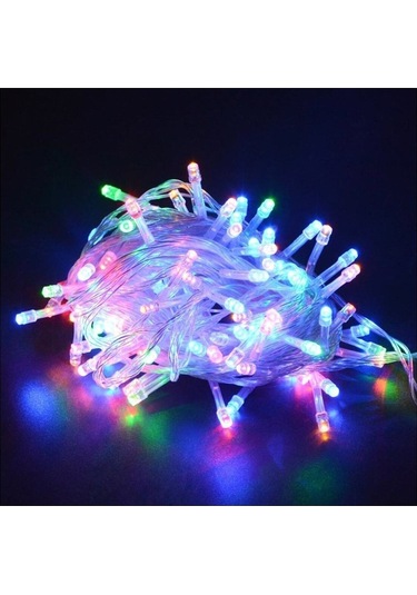 Karışık Renkli Işıklı Yılbaşı Ağacı Işığı Yeni Yıl Led 10 Metre Kablolu Fişli 100 Ledli 8 Modlu Çok Renkli