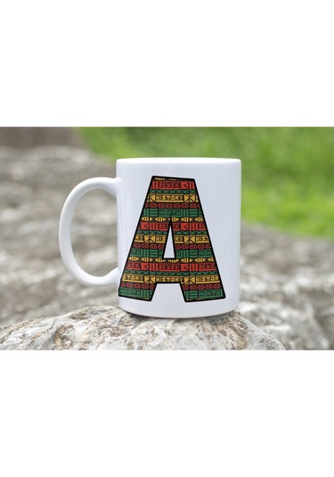 A Harfi Etnik Desenli Kupa - Afrika Tarzı Kahve Çay Kupası - Hediyelik - Black History Beyaz