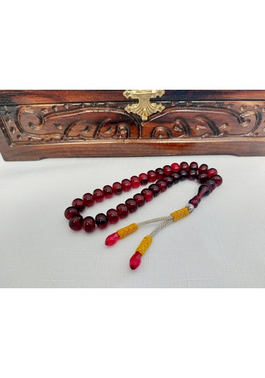 Soma Tesbih Trabzon Bakır Kazaz Püsküllü Ateş Kehribar Tesbih Ölçü: 7,5 X 10