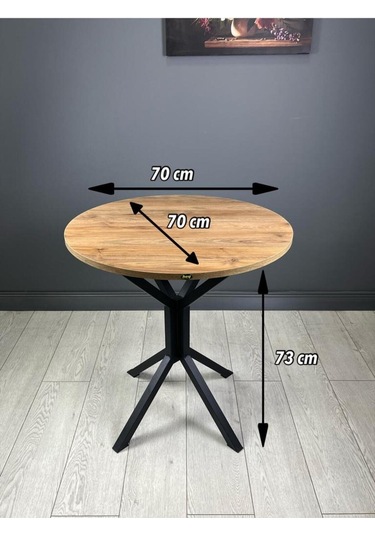 Nisa Ceviz Yuvarlak Mutfak Masası Yemek Masası Balkon Masası Metal Siyah Ayak 70 Cm