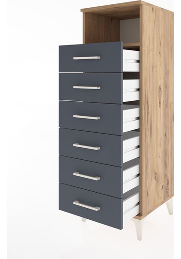 Hyperion Dolap Tek Raflı 6 Çekmeceli 44x44x134 Çam-antrasit Atlas Çam