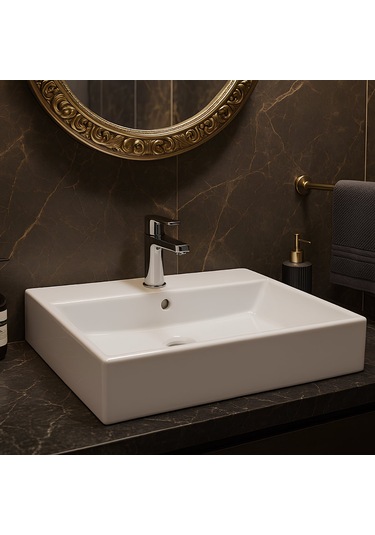 Turavit Vega Dikdötgen Beyaz Delikli Lavabo 80x45 Cm Vg0080 Diğer