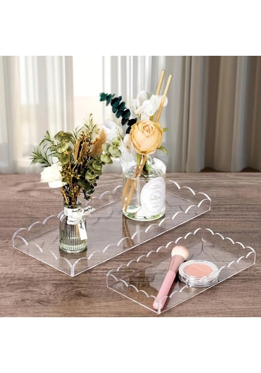 Xuweiwei Transparent B Tarak Kenarlı Akrilik Tepsi Banyo Makyaj Organizasyon Şeffaf