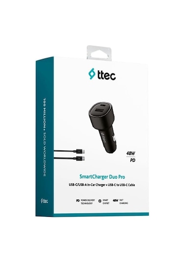 Ttec Smartcharger Duo Pd 48w Araç Hızlı Şarj Aleti Usb-c+usb-a + Usb-c- Usb-c 3a Kablo Siyah 2ckp02cs