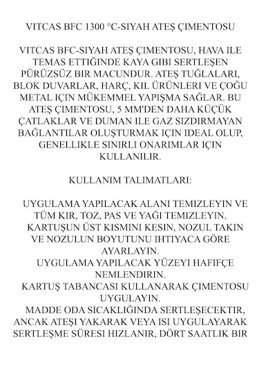 Çok Amaçlı Siyah Ateş Çimentosu 1300 C Isıya Dayanıklı Yapıştır