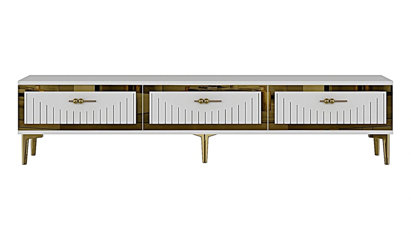 Tsa1802bg - Tuna Tv Stand, Tv Sehpası Beyaz-gold 180cm Beyaz