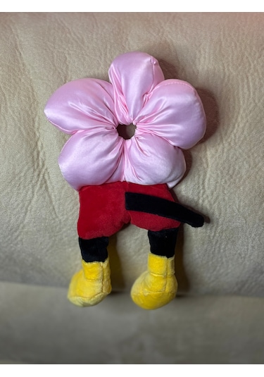 Mickeyy Mouse Figürlü Saten Puantiyeli Scrunchie Simit Toka - Çılgın Topuz Tokası Açık Pembe