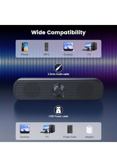 Willowhaven Siyah Mini Hoparlör: Usb Güçlü, 3.5mm Jak, Kompakt Tasarım, Ev Ve Ofis Kullanımı