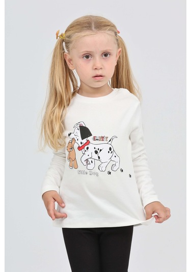 Toontoy Kız Çocuk Köpekli Ayı Baskılı Sweatshirt Ekru