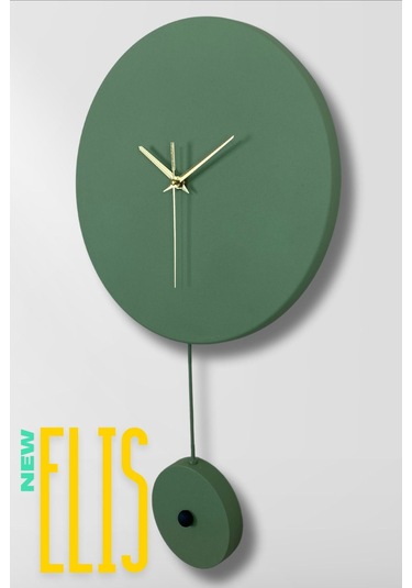 Elis Model Modern Metal Sıvama Akar Sessiz Mekanizmalı Duvar Saati 30 30cm Sarkaç Şeklinde Süs Yeşil