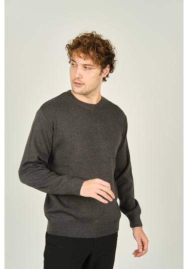 Ateş Triko Erkek Bisiklet Yaka Yün Kazak 1025 Koyu Gri Koyu Gri