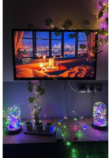 Anneler Gününe Özel Beyaz Gül Rgb Fanus Lamba Usb'li Yapay Çiçek Dekoratif Aydınlatma Hediyelik