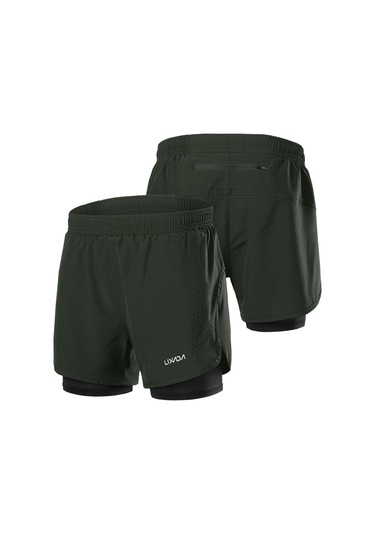 Ordu Yeşili Lixada Erkek 2'si 1 Arada Koşu Şortu Çabuk Kuruyan Nefes Alabilir Aktif Eğitim Egzersiz Koşu Bisiklete Binme