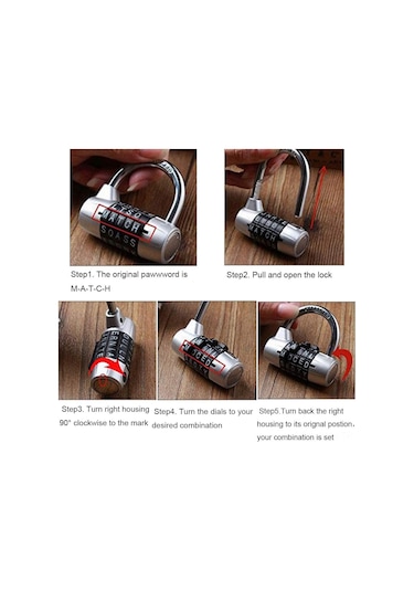 Kosona 7mm Çelik Demir Zincirli 5 Harfli Kilit - Kapı Dolap Uyumlu - Kırmızı Siyah Gümüş Mavi Renk Seçenekleri