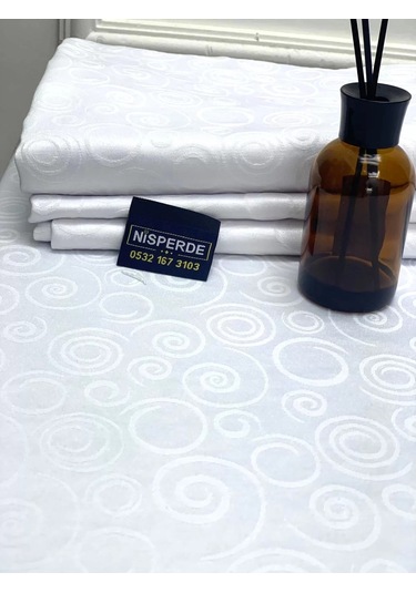 Nivemeshome 140x280 Beyaz Daire Sembol Leke Tutmaz Masa Örtüsü Beyaz