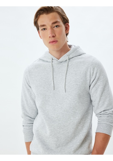 Koton Kapşonlu Sweatshirt Basic Pamuk Karışımlı Gri 5wam70001mk Gri