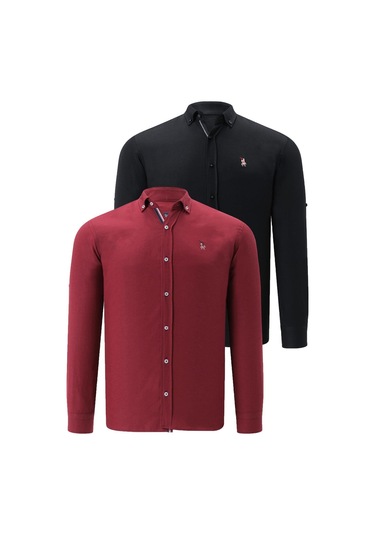 İkili Set G674 Dewberry Erkek Gömlek-siyah-bordo Siyah-bordo