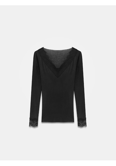 Dilvin 32311 Dantelli Kaşmir Bluz-siyah Siyah