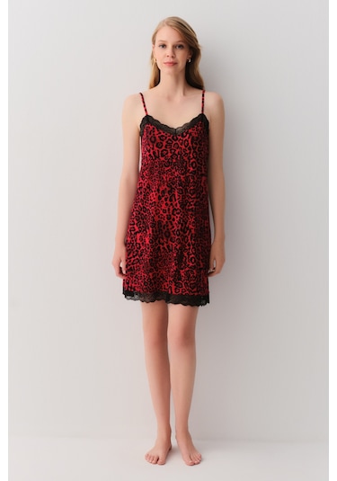 Suwen Splendid Gecelik Sh2623361395 Kırmızı Desenli