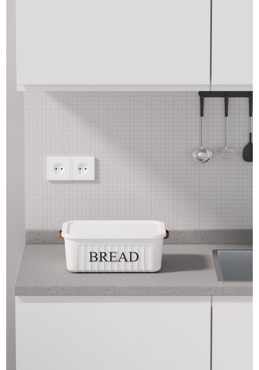 Kapaklı Plastik Ekmek Kutusu , Kulplu , Dekoratif Ekmek Saklama Kutusu , Ekmeklik Beyaz