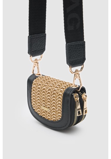 Jefece Siyah Hasır Çanta Cüzdan -Siyah