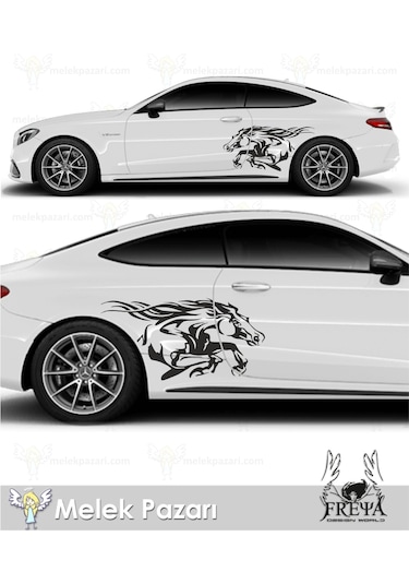 150x75cm-At Araba Arka Çamurluk Sticker, Koşan At Araba Yan Kapı