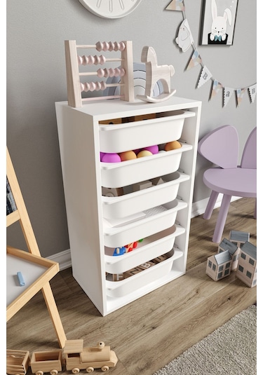 %100 Mdf - Small Mono 6 Sepetli Oyuncak Dolabı Beyaz