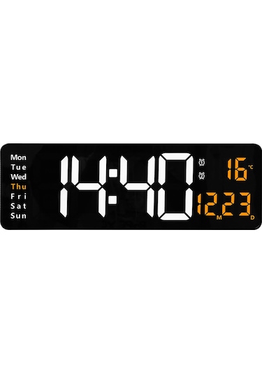 16 İnç Büyük Ekranlı Fonksiyon Göstergeli Saat İskandinav Dijital Saat Basit Oturma Odası Duvar Saati Led Duvar Saati 6626 Yeşil Sıcaklık Yeşil