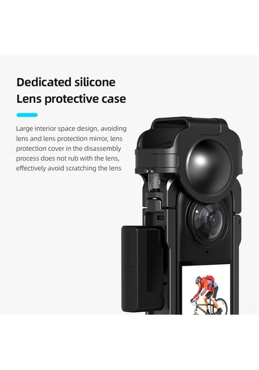 Geeroyoo Insta360 X4 Uyumlu Alüminyum Alaşımlı Hareketli Kamera Kafesi Ve Silikon Lens Kılıfı