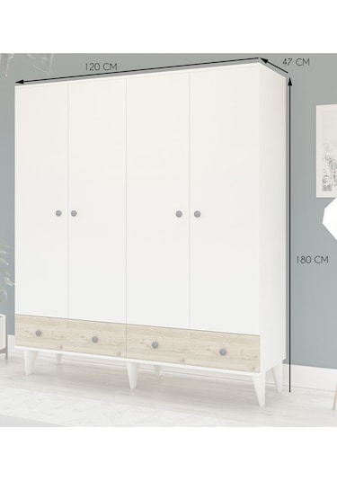 Metalia Gm812 Delüx 4 Kapılı 2 Çekmeceli Düğme Kulplu Gardrop Dolap
