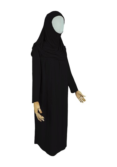 Pratik Tek Parça Organik Kız Çocuk Namaz Elbisesi Siyah