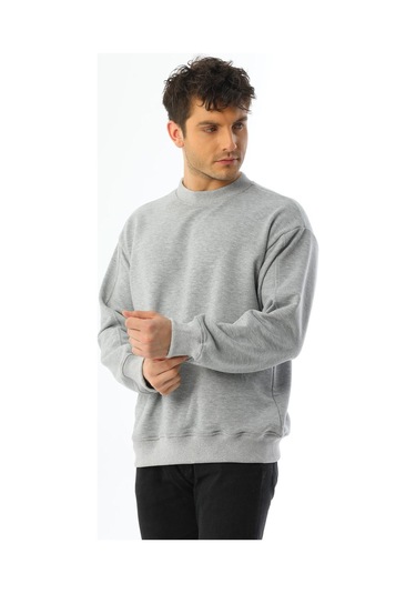 Kallima Gri Oversize 3 İplik Bisiklet Yaka Erkek Sweatshirt Gri