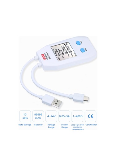 Springsun Ut658 Usb Gerilim Akım Ölçer - Akü Kapasitesi Test Cihazı, Hızlı Şarj Protokolü Desteği, Çift Usb Port Type-a/c Beyaz
