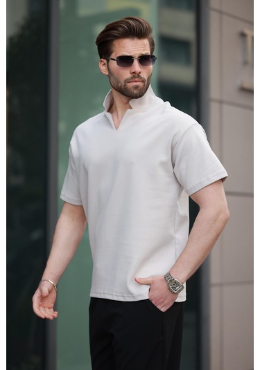 Madmext Taş Rengi Polo Yaka Erkek Basic T-shirt E7145 Taş Rengi