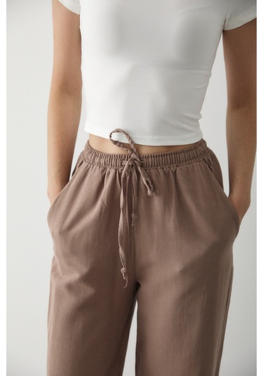 Sütlü Kahve Beli Lastikli Bol Paça Pantolon - 2813 Sütlü Kahve