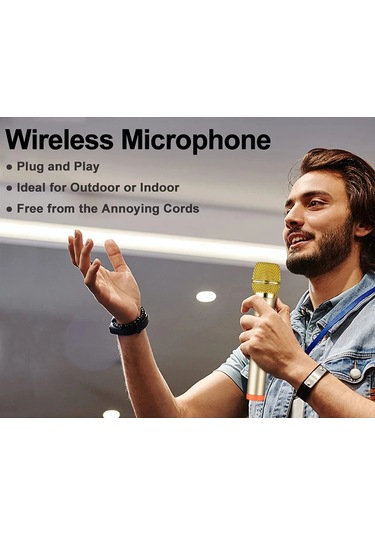Kablosuz Çift Dinamik Mikrofon Sistemi Şarj Edilebilir Alıcı Altın 1 Mikrofon