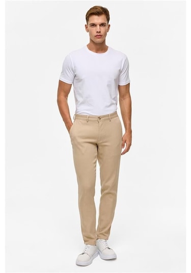 Süvari Bej Slim Armürlü Pantolon Bej