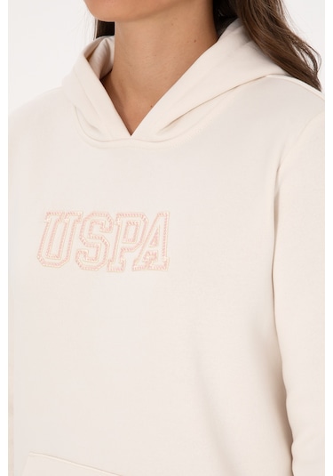 U.S. Polo Assn. Kadın Krem Şardonlu Kapüşonlu Basic Sweatshirt 50313566-VR071