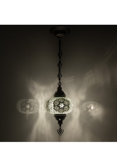 Dekoratif Osmanlı Fas Lambası Mozaik Avize Tekli Sarkıt Renkli