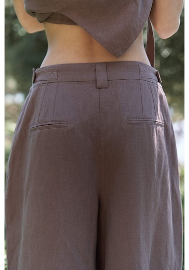 Mai Collection Mai Studios Co. Alidah Pileli Açık Kahve Bol Paça Pantolon Kahve