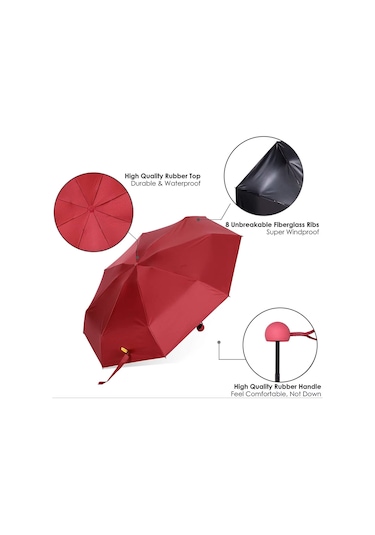 Eleven Markets Mini Cep Boy Lüx Şemsiye Uv Korumalı Bordo Mini Şemsiye Bordo