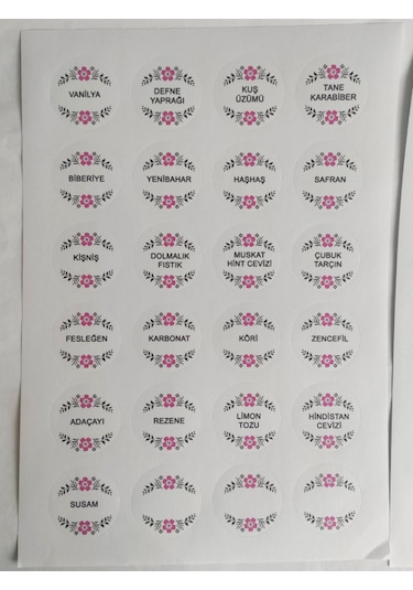 48 Adet 4 Cm Çiçekli Baharat Isimleri Baskılı Mat Etiket Sticker - 2